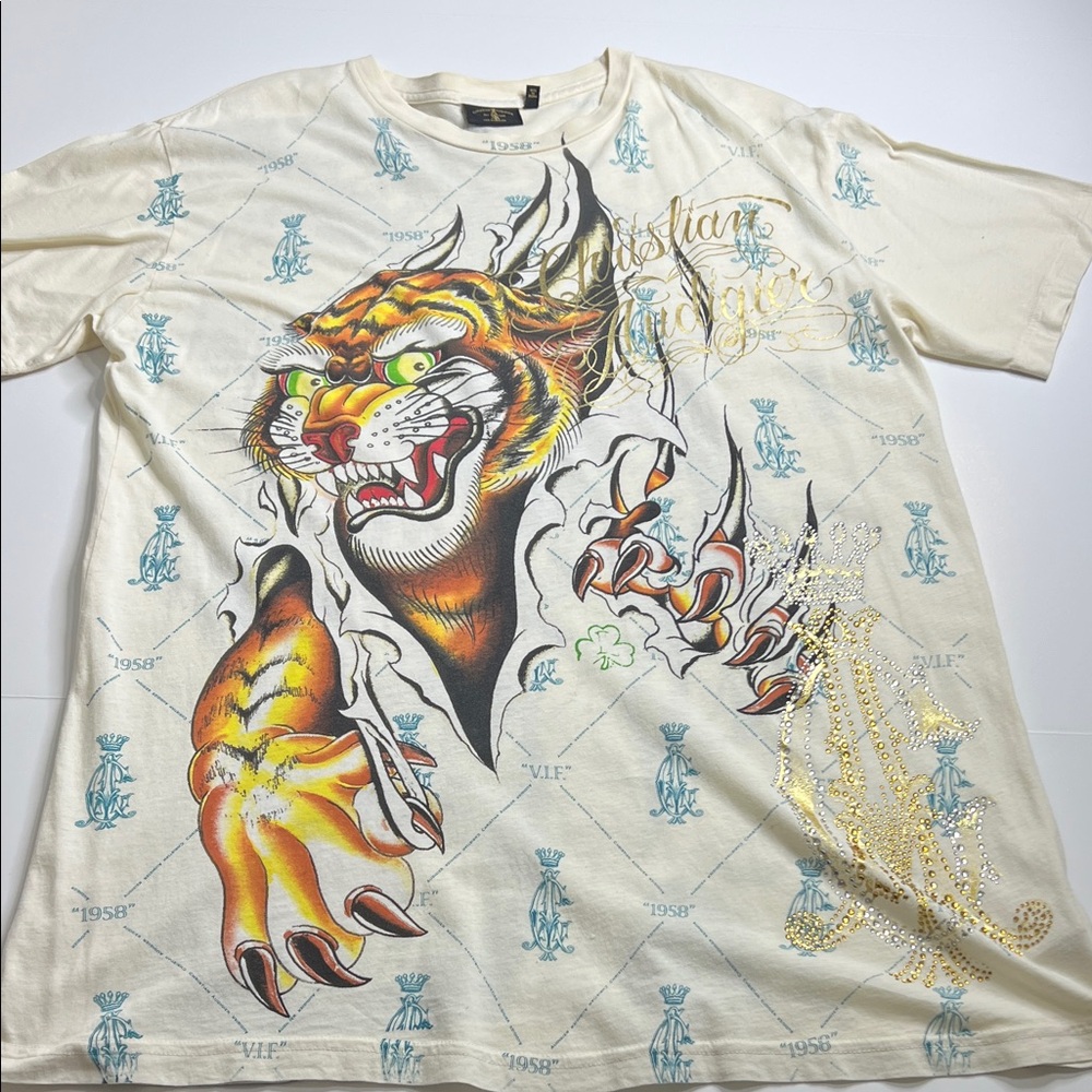 Christian Audigier White Tiger Graphic Tee